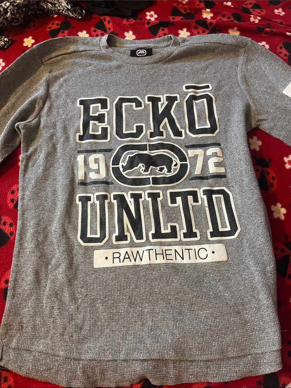 Ecko Unlimited Gray Thermal Waffle Knit Top
